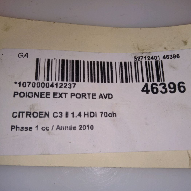 Poignee ext porte avd occasion CITROEN C3 II Phase 1 11-2009->02-2013 1.4 HDi 70ch 9101KX 4
