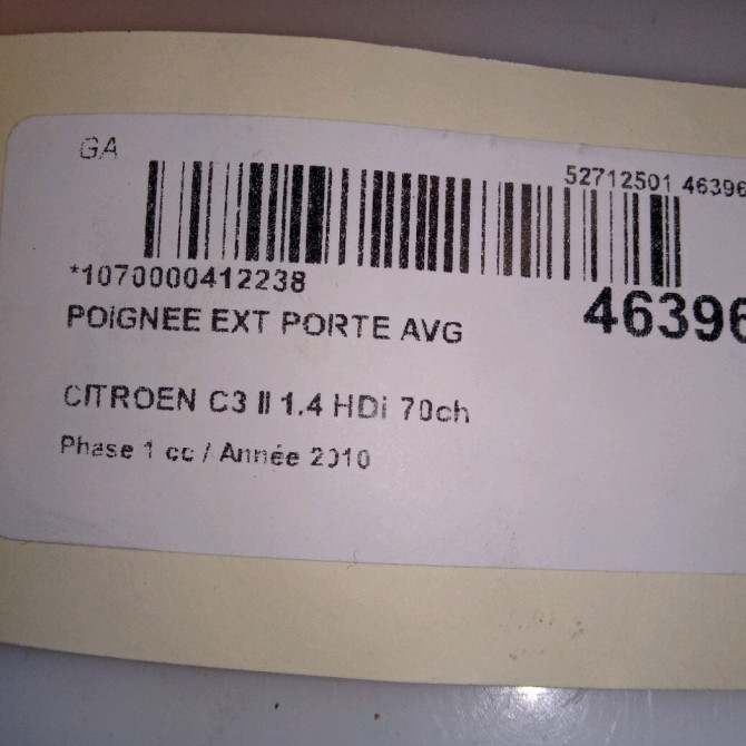 Poignee ext porte avg occasion CITROEN C3 II Phase 1 11-2009->02-2013 1.4 HDi 70ch 9101KW 4