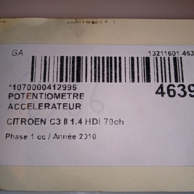 Potentiometre accelerateur occasion CITROEN C3 II Phase 1 11-2009->02-2013 1.4 HDi 70ch 5