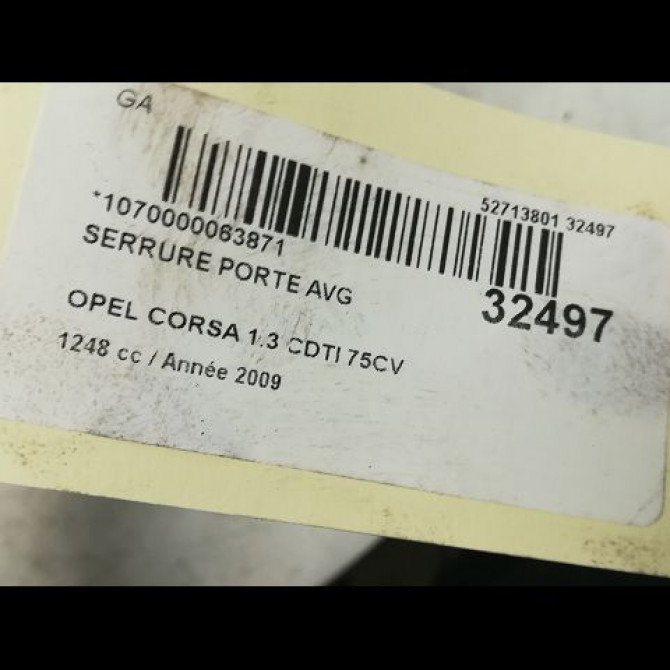 Serrure porte avg occasion OPEL CORSA IV Phase 1 09-2006->12-2010 1.3 CDTI 75ch 13258272 5
