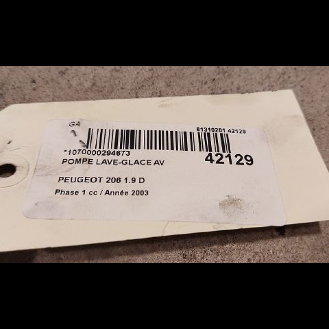 Pompe lave-glace avant occasion PEUGEOT 206 Phase 1 09-1998->03-2009 1.9 D 643460 3