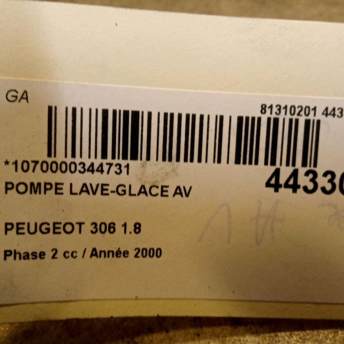 Pompe lave-glace avant occasion PEUGEOT 306 Phase 2 04-1997->03-2002 1.8 643460 3