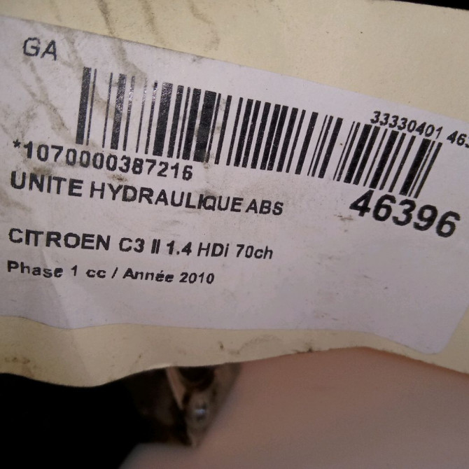Unité hydraulique ABS occasion CITROEN C3 II Phase 1 11-2009->02-2013 1.4 HDi 70ch 4541SA 6