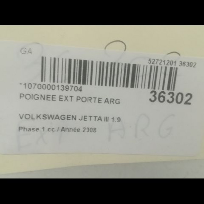 Poignee ext porte arg occasion VOLKSWAGEN JETTA III Phase 1 09-2005->12-2010 1.9 TDI 105ch 1K5837205GRU 3