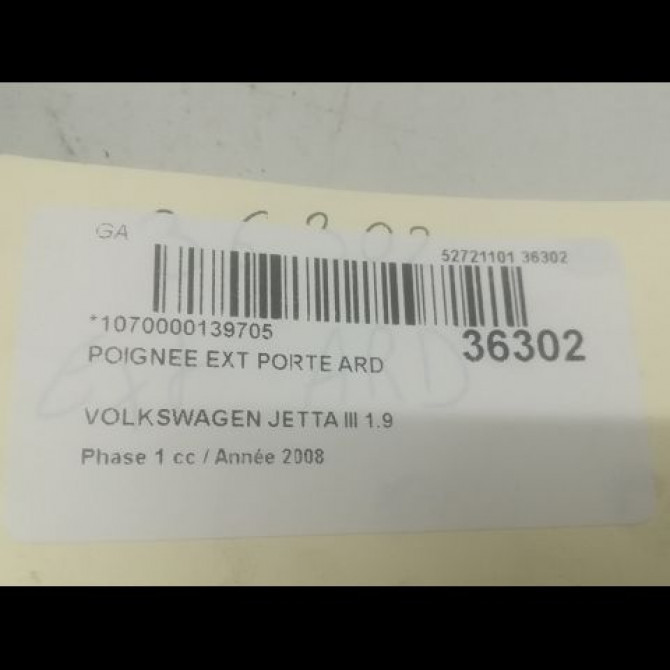 Poignee ext porte ard occasion VOLKSWAGEN JETTA III Phase 1 09-2005->12-2010 1.9 TDI 105ch 1K5837205GRU 3