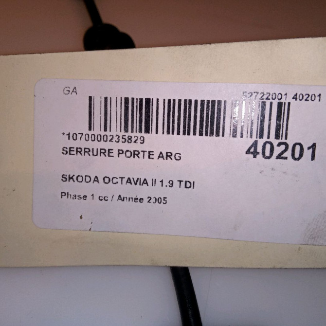 Serrure porte arg occasion SKODA OCTAVIA II Phase 1 06-2004->10-2008 1.9 TDI 105ch 7L0839015D 4