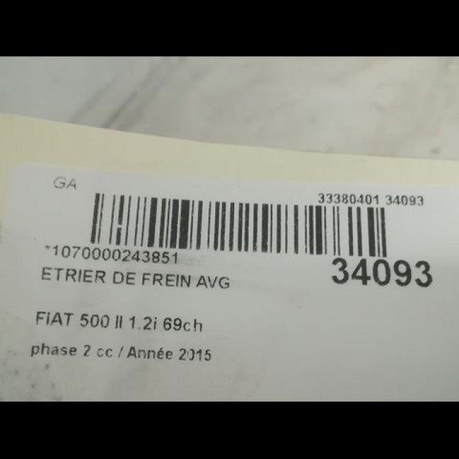 Etrier de frein avant gauche occasion FIAT 500 II phase 2 04-2014->... 1.2i 69ch 77365812 3
