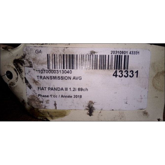 Transmission avant gauche occasion FIAT PANDA III Phase 1 01-2012->... 1.2i 69ch 52126660 2
