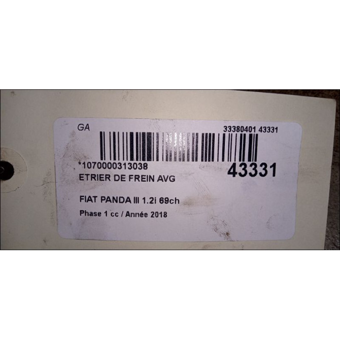 Etrier de frein avant gauche occasion FIAT PANDA III Phase 1 01-2012->... 1.2i 69ch 77365812 3