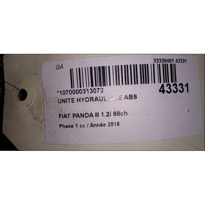 Unité hydraulique ABS occasion FIAT PANDA III Phase 1 01-2012->... 1.2i 69ch 6000630279 3