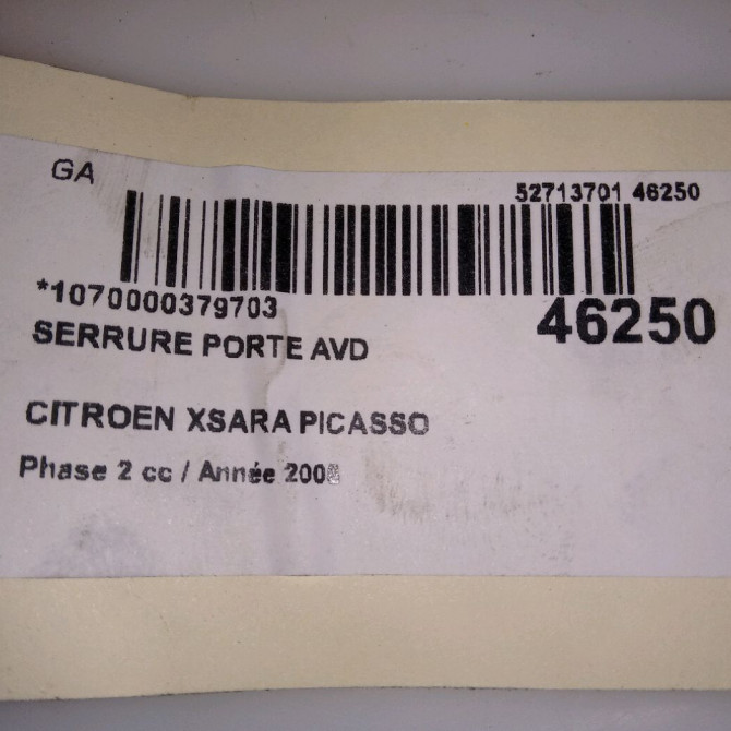 Serrure porte avd occasion CITROEN XSARA PICASSO Phase 2 02-2004->12-2010 1.6 HDI 92 ch 9136J3 6