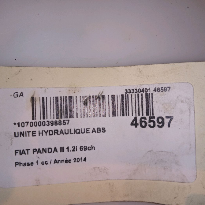Unité hydraulique ABS occasion FIAT PANDA III Phase 1 01-2012->... 1.2i 69ch 7