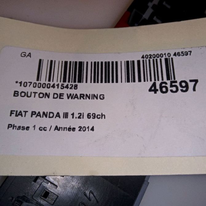 Bouton de warning occasion FIAT PANDA III Phase 1 01-2012->... 1.2i 69ch 4