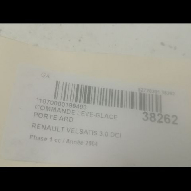Commande leve-glace porte arrière droite occasion RENAULT VELSATIS Phase 1 01-2002->04-2005 3.0 DCI V6 177ch 8200114209 3