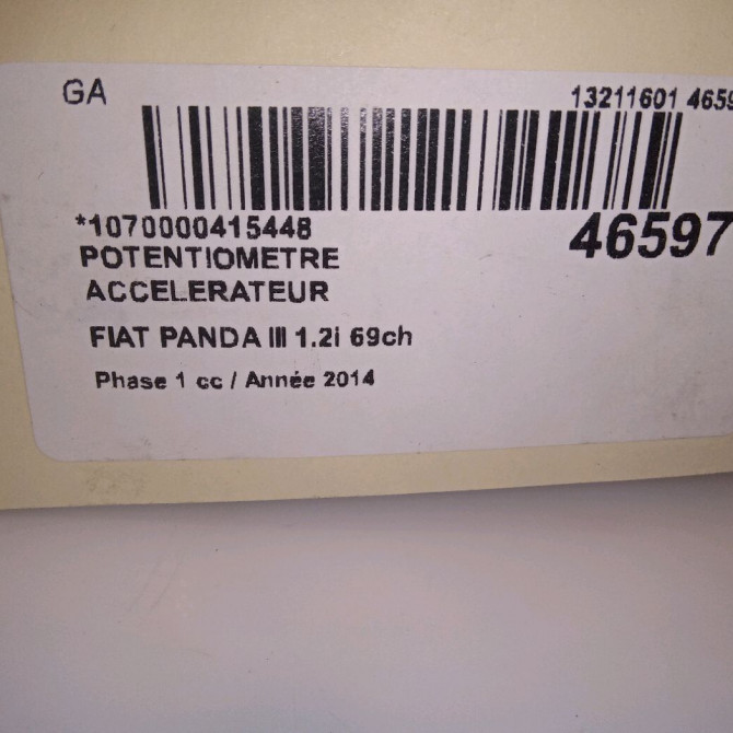 Potentiometre accelerateur occasion FIAT PANDA III Phase 1 01-2012->... 1.2i 69ch 5
