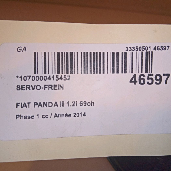Servo-frein occasion FIAT PANDA III Phase 1 01-2012->... 1.2i 69ch 77365842 4
