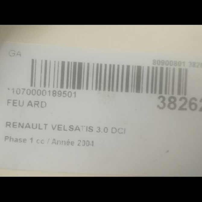 Feu arrière droit occasion RENAULT VELSATIS Phase 1 01-2002->04-2005 3.0 DCI V6 177ch 8200014360 3