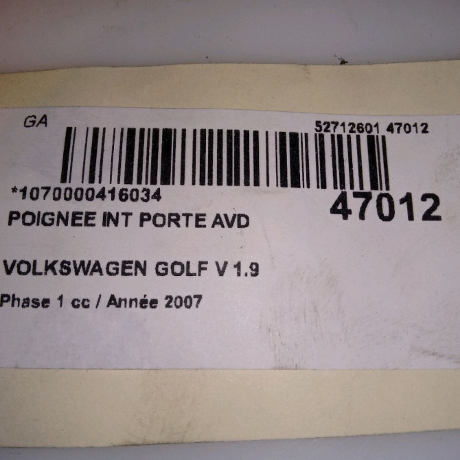 Poignee int porte avd occasion VOLKSWAGEN GOLF V Phase 1 11-2003->10-2008 1.9 TDI 105ch 1K5837114UTF 4