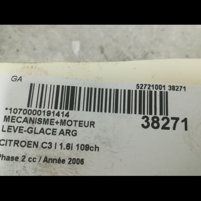 Mecanisme+moteur leve-glace arg occasion CITROEN C3 I Phase 2 10-2005->12-2010 1.6i 109ch 922388 3