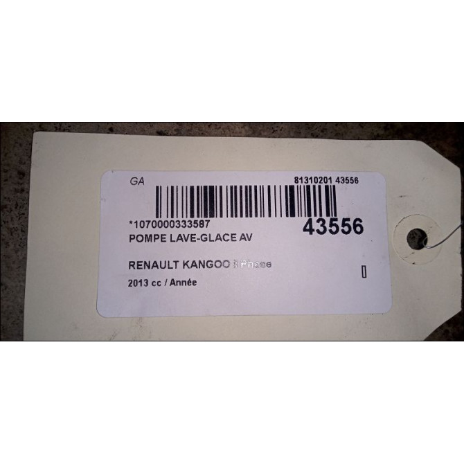 Pompe lave-glace avant occasion RENAULT KANGOO II Phase 1 01-2008->03-2013 8200194414 2