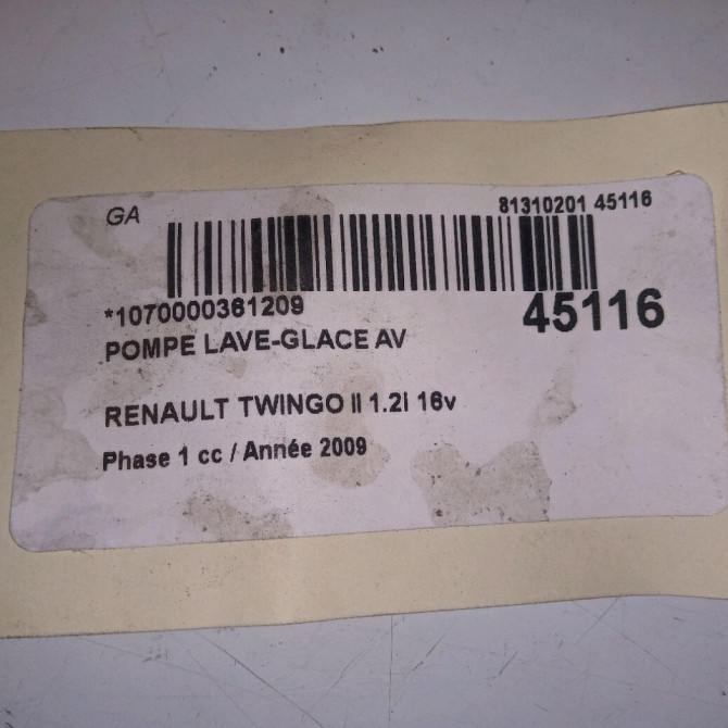 Pompe lave-glace avant occasion RENAULT TWINGO II Phase 1 06-2007->11-2011 1.2i 16v 75ch 8200194414 4