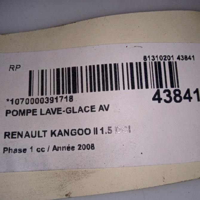 Pompe lave-glace avant occasion RENAULT KANGOO II Phase 1 01-2008->03-2013 1.5 DCI 105ch 8200194414 5