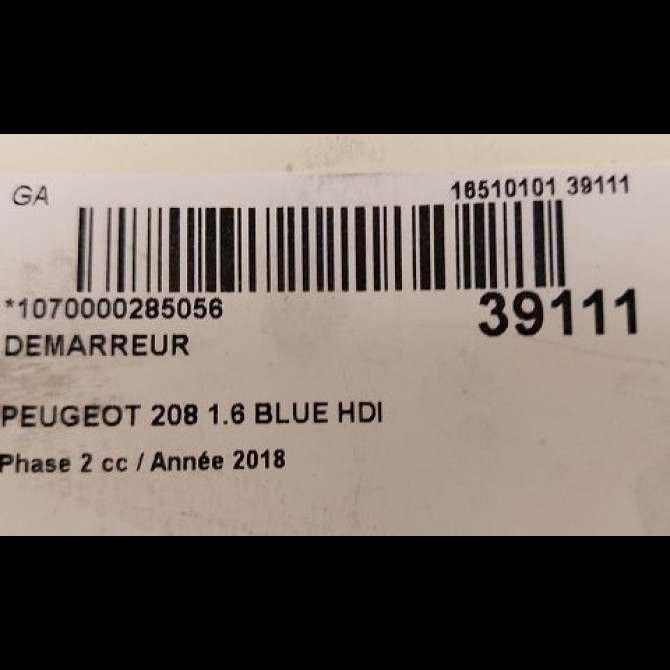Démarreur occasion PEUGEOT 208 Phase 2 04-2015->... 1.6 BLUE HDI 75ch 4