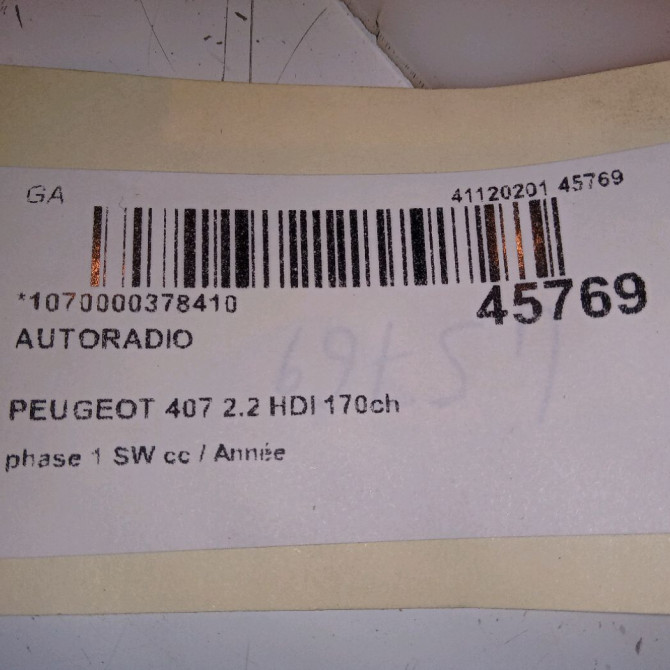 Autoradio occasion PEUGEOT 407 Phase 1 04-1995->04-1999 2.2 HDI 170ch 6