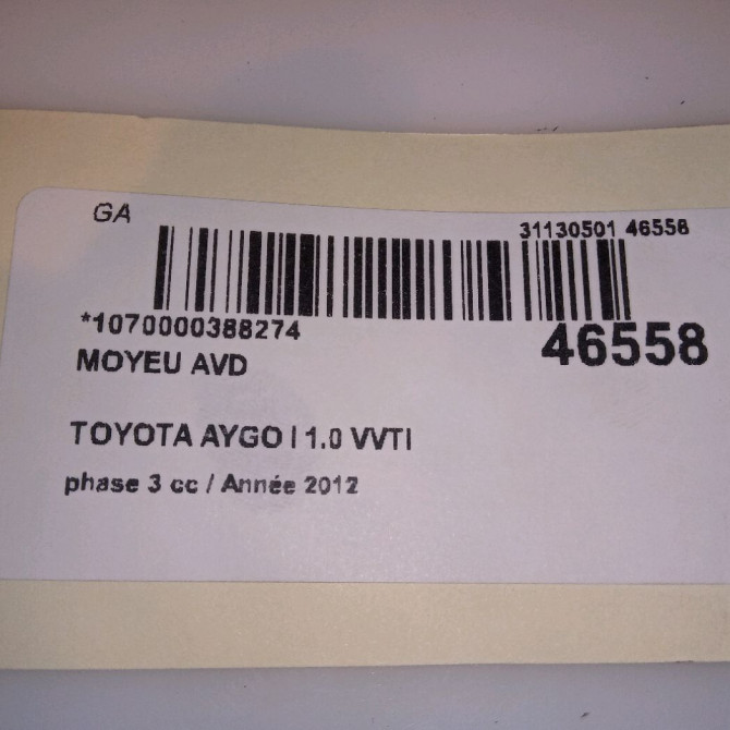 Moyeu avd occasion TOYOTA AYGO I Phase 1 04-1995->04-1999 1.0 VVTI 68ch 435110H010 4