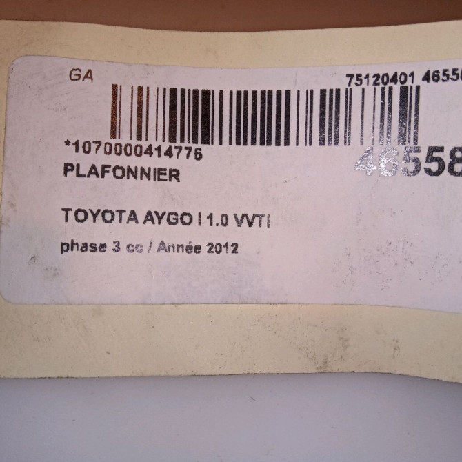 Plafonnier occasion TOYOTA AYGO I Phase 1 04-1995->04-1999 1.0 VVTI 68ch 812400H010A0 5