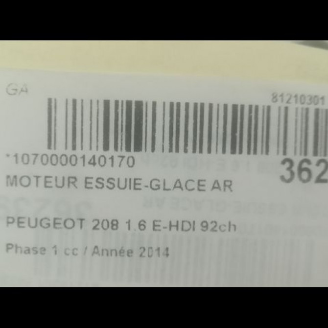 Moteur essuie-glace arrière occasion PEUGEOT 208 208 Phase 1 2012-03-01->2015-09-30 1.6 E-HDI 92ch 9673251380 3