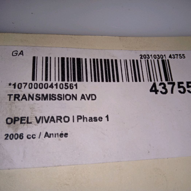 Transmission avant droite occasion OPEL VIVARO I Phase 1 10-2002->08-2006 93866080 3