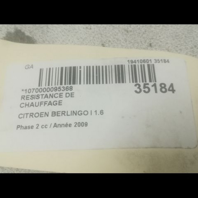 Resistance de chauffage occasion CITROEN BERLINGO I Phase 2 11-2002->10-2010 1.6 HDi 75ch 6450GV 3