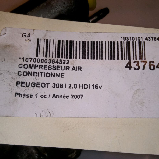 Compresseur air conditionne occasion PEUGEOT 308 I Phase 1 09-2007->03-2011 2.0 HDI 16v 136ch 648710 7