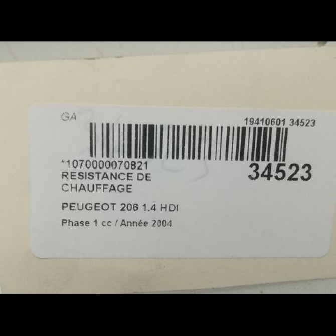 Resistance de chauffage occasion PEUGEOT 206 Phase 1 09-1998->03-2009 1.4 HDI 6450NX 3
