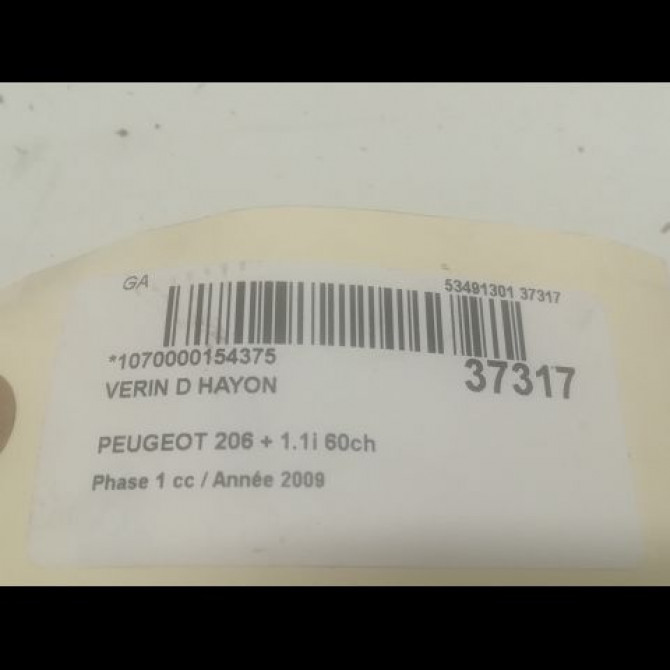 Verin droit hayon occasion PEUGEOT 206 + Phase 1 03-2009->05-2013 1.1i 60ch 8731E6 2