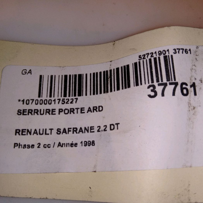 Serrure porte ard occasion RENAULT SAFRANE Phase 2 09-1996->08-2000 2.2 DT 7701036105 4