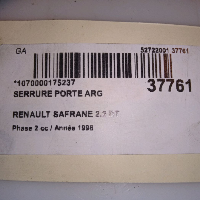 Serrure porte arg occasion RENAULT SAFRANE Phase 2 09-1996->08-2000 2.2 DT 7701036104 4