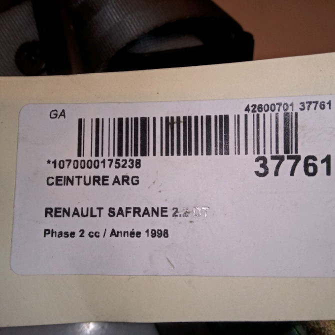Ceinture arrière gauche occasion RENAULT SAFRANE Phase 2 09-1996->08-2000 2.2 DT 7700422283 4
