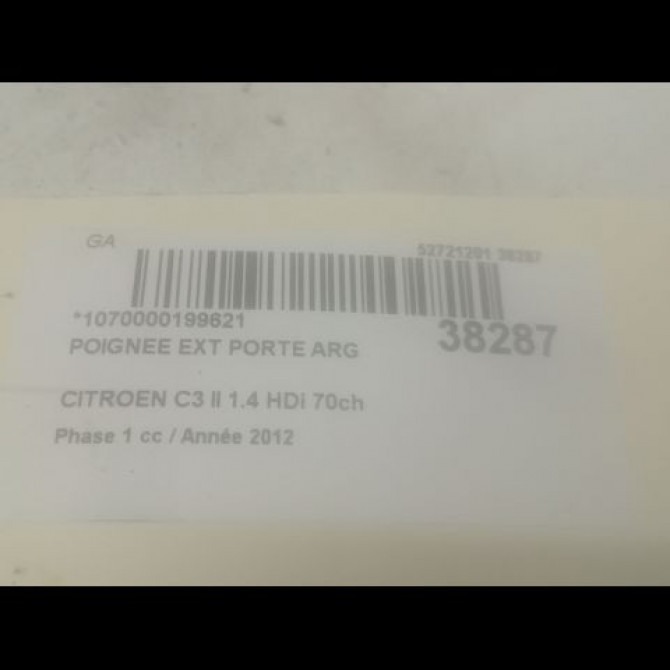 Poignee ext porte arg occasion CITROEN C3 II Phase 1 11-2009->02-2013 1.4 HDi 70ch 3