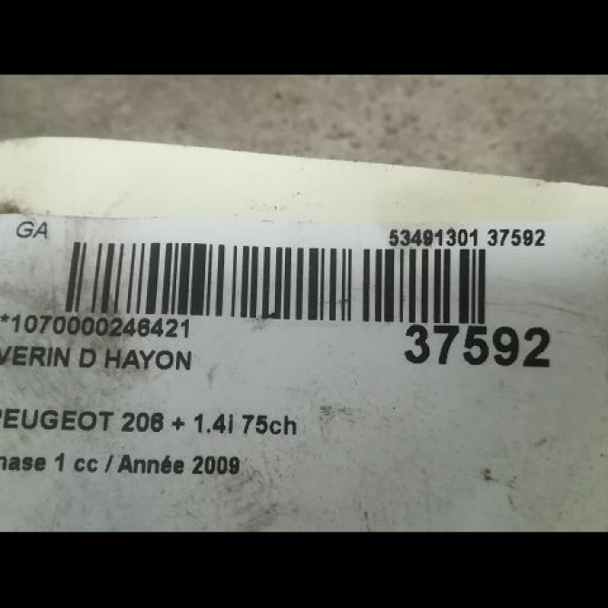 Verin droit hayon occasion PEUGEOT 206 + Phase 1 03-2009->05-2013 1.4i 75ch 8731E6 2