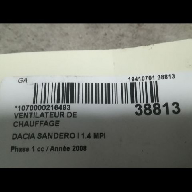 Ventilateur de chauffage occasion DACIA SANDERO I Phase 1 06-2008->10-2012 1.4 MPI 75ch 6001547691 3
