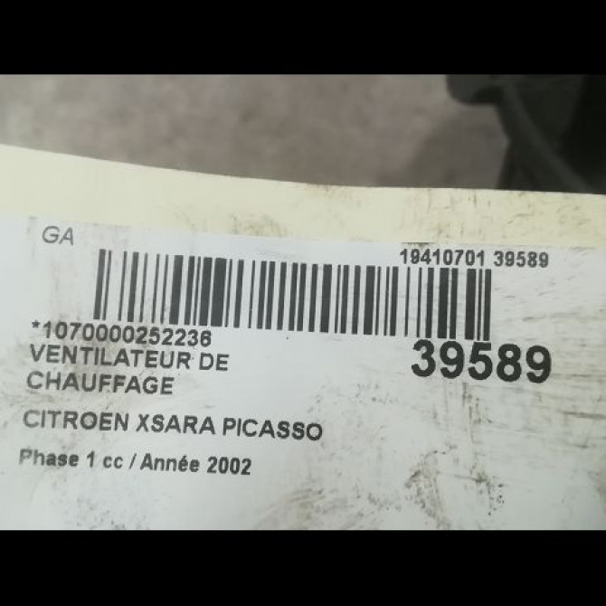 Ventilateur de chauffage occasion CITROEN XSARA PICASSO Phase 1 12-1999->02-2004 1.8i 16v 1606357480 3