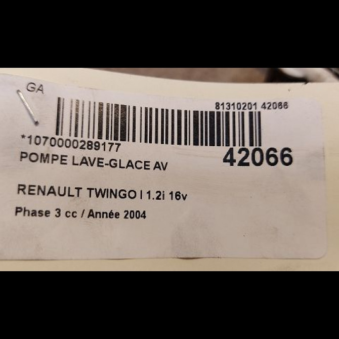 Pompe lave-glace avant occasion RENAULT TWINGO I Phase 3 08-2000->06-2007 1.2i 16v 7700430702 3