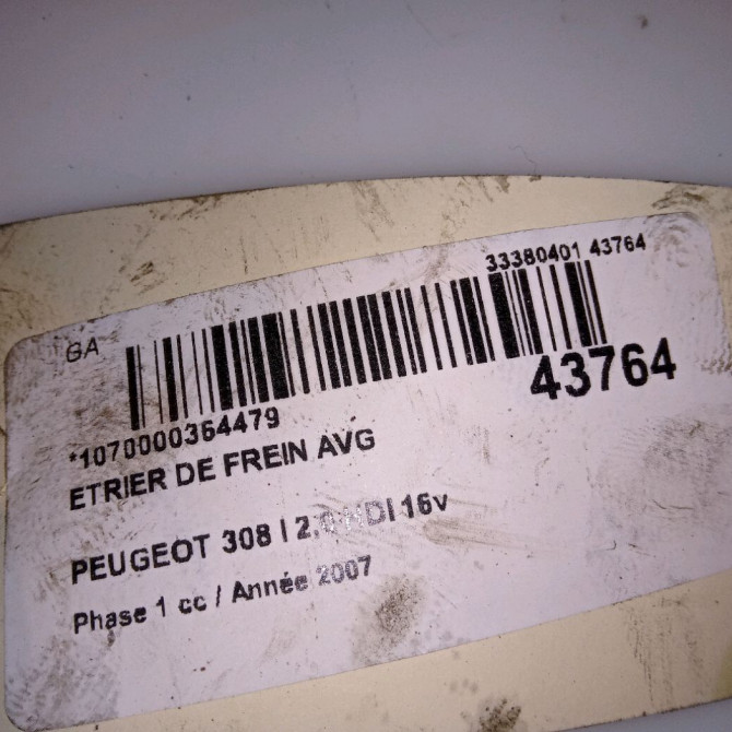 Etrier de frein avant gauche occasion PEUGEOT 308 I Phase 1 09-2007->03-2011 2.0 HDI 16v 136ch 4400T2 5