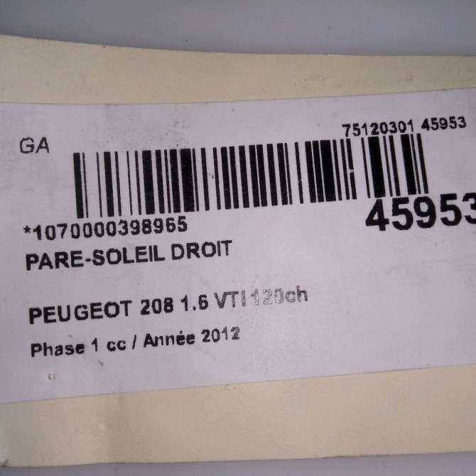 Pare-soleil droit occasion PEUGEOT 208 208 Phase 1 2012-03-01->2015-09-30 1.6 VTI 120ch 16126010PR 4