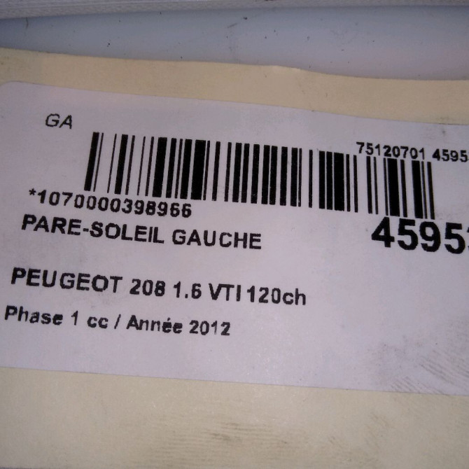 Pare-soleil gauche occasion PEUGEOT 208 208 Phase 1 2012-03-01->2015-09-30 1.6 VTI 120ch 16126010PR 4