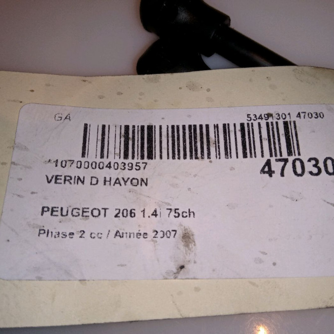 Verin droit hayon occasion PEUGEOT 206 Phase 2 02-2003->02-2009 1.4i 75ch 8731E6 3