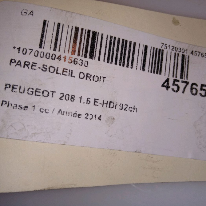 Pare-soleil droit occasion PEUGEOT 208 208 Phase 1 2012-03-01->2015-09-30 1.6 E-HDI 92ch 16126010PR 6