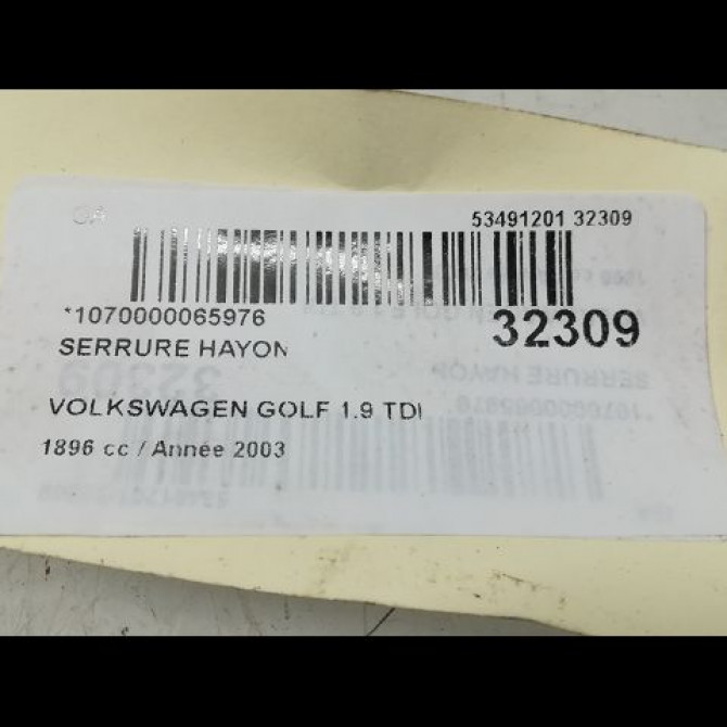 Serrure hayon occasion VOLKSWAGEN GOLF IV GOLF IV Phase 1 1998-01-01->2005-06-30 1.9 TDI 100ch 1J6827505CB41 4